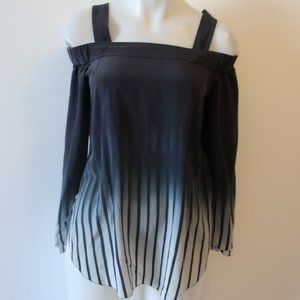 GO BY GOSILK BLACK GREY OFF SHOULDER TOP XS *
